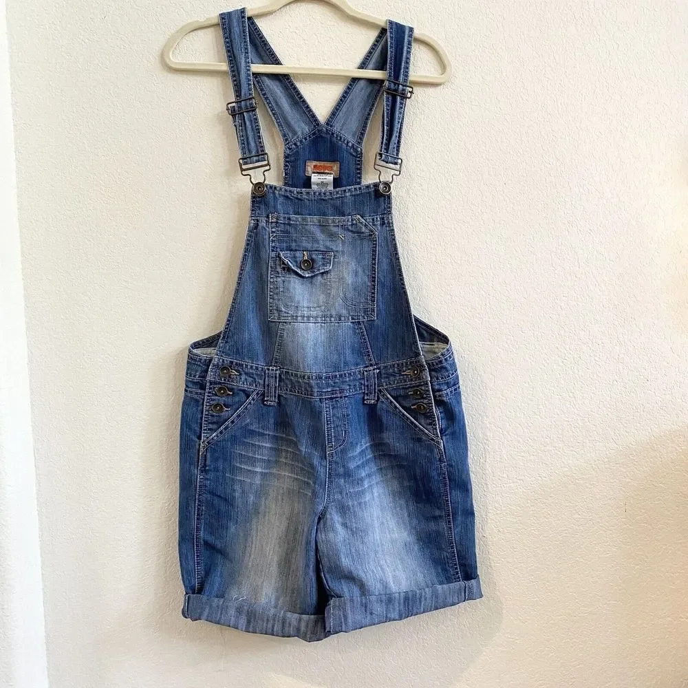 Vintage‎ 90s No Boundaries Overalls Juniors Blue Denim Short Cut Baggy